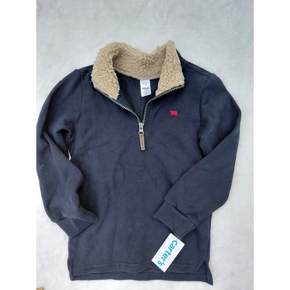 Carters Kid Boys Navy Blue Sherpa Collar Quarter Zip Fleece Pullover Size 6